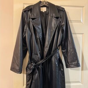 a new day Black Trench Coat with Glossy Finish